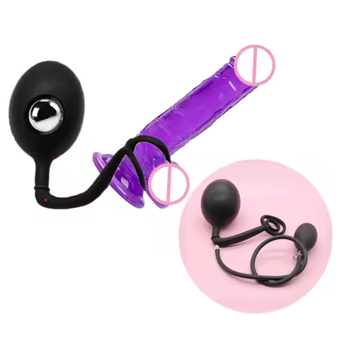 Silicone Anal Plug with Locking Ring and Built-in Steel Ball, Inflatable Hollow Butt Plug, Adjustabl
