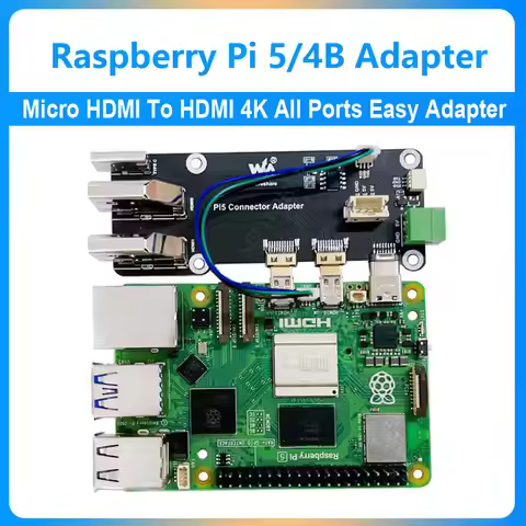 Raspberry Pi 5/4B Micro HDMI To HDMI Easy Adapter board Dual 4K Outputs All Ports To Pi's USB Side U