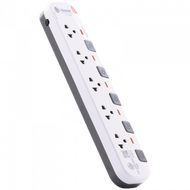 Toshino รางปลั๊กไฟ 5 ช่อง 5 สวิตซ์ ยาว 10 เมตร สีขาว-เทา รุ่น P5310-10M WG