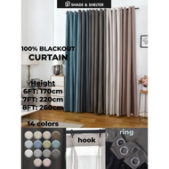 Curtain Langsir Blackout 100% Dark 6 Feet 7 Feet 8 Feet 170cm 220cm 260cm Clean Lines Finishing