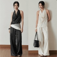 Muse satin set (save 90thb) Halter Neck (New Basket Cream Pants With Lining)