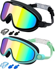 Rantizon Kids Swimming Goggles 2 Pack Anti Fog&UV Kids Goggles for Boys Girls No Leak Wide View Swim