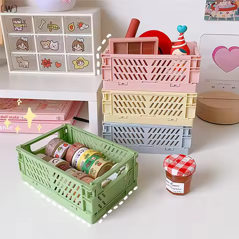 〔W〕Collapsible Crate Plastic Folding Storage Box Basket Utility Cosmetic Container Desktop Holder Ho
