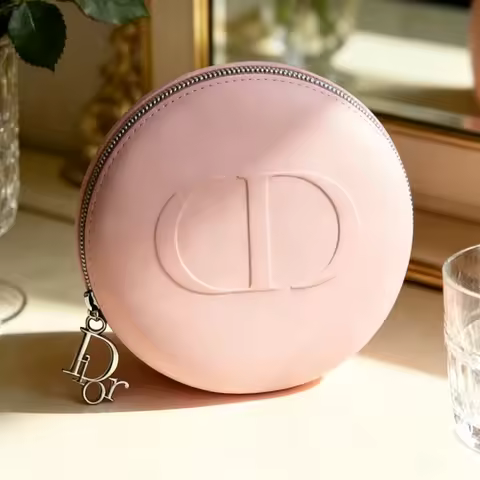 Christian Dior Dior’s Bag Luxury Pink Round Silicone Makeup Bag For Women Handheld Portable Travel C