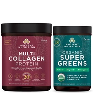 Ancient Nutrition Multi Collagen Protein Powder, Unflavored, 60 Servings + Supergreens Powder, Green