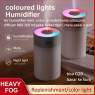 Mini Air Humidifier for cars, home ultrasonic diffuser RGB 260 ML using type C cable, 4 hours