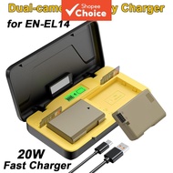 Dual-Slot Battery Charger for Nikon EN-E14 D3100 D3500 with SD Slot