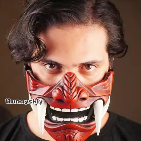 aBc01 Cosplay Devil Samurais Costume Mask 13.5*17CM Half Face Mask Masquerade Mask Party Mask Japane