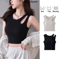 Secret Queen Hollow Shoulder Chest Padded Crop Top