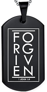 Forgiven 1 John 1:9 Bible Scripture Verse Christian Dog Tag Necklace Gifts for Men Women -Personaliz