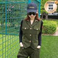 春款水兵舞服裝軍綠色短款外套翻領馬甲女復古軍裝列寧服演出服