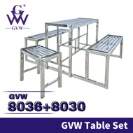 GVW【8035】Stainless Steel Table Kitchen Table Outdoor Table Bench Chair With Table Set Garden Meja