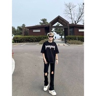 grunge jeans Ruang dalam jeans dan seluar Seluar jeans jalanan tinggi Amerika dengan lubang hitam