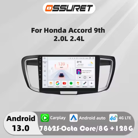 Android Auto Car radio For Honda Accord 9th 2.0L 2.4L 2012-2018 multimedia Video player GPS Carplay