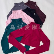 DFYNE Short Half Zipper Long Sleeve Running Top Breathable Stretch Fitness Yoga Casual Women