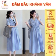 Long Plaid Shirt Gown – Loose Formal Office Gown Covering the Belly, Elegant Summer Gown for Pregnan