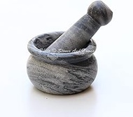 Stones And Homes Indian Grey Mortar and Pestle Set 3 Inch Marble Herbs Spices Stone Grinder for Home and Kitchen Small Bowl Polished Decorative Round Spices Masher Stone Grinder - (7.6x4.8x3.2 cm)