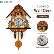 SHOUH Cuckoo Wall Clock, Non-Hourly Chime, Wooden Retro Wall-Mounted Decorative Clock for Home Decor