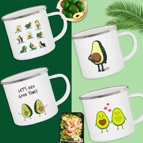 Funny Avocado Print Mugs Creative Enamel Coffee Cups Drink Dessert Breakfast Milk Cup Cute Juice Mug