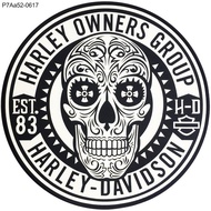 อาร์มติดเสื้อกั๊ก ขนาดใหญ่ อาร์มเย็บหลังเสื้อBiker อาร์มผ้าลาย Harley Owners Group หัวกะโหลกวงกลม สีขาวดํา [Flex] ขนาด/size 25*25 รุ่น P7Aa52-0617 พร้อมส่ง!!!