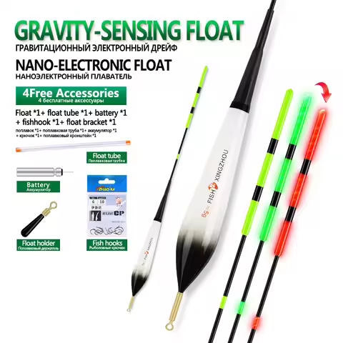 1Piece Luminous Gravity Sensor Color Change Float+1 CR425+1 Float Tube+1 Bag Hooks+1 Float Rest Nano