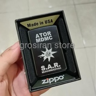 Zippo MDMC SAR custom logo ukir grafir nama kado korek hitam