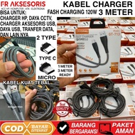 3 Meter Type C Cable Fast Charging 120W 3 meter Micro USB Cable Charger Cable cctv Cable 120w data c