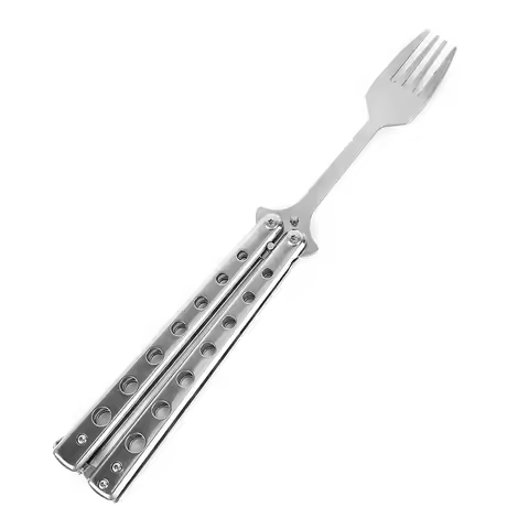 1Pcs Folding Balisong Trainer Spoon Fork Butterfly Game Safety Practice Trainer Camping Tableware Ou