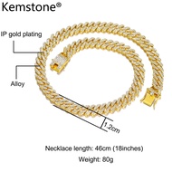 Kemstone ฮิปฮอป Cuba Chain Zircon แบบเต็มสีชมพูเงินกุหลาบทองชุบ Link Chain สร้อยคอเครื่องประดับสำหรั