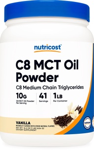 Nutricost C8 MCT Oil Powder 1LB (16oz) Vanilla Flavor - 95% C8 MCT Oil Powder, Best for Keto Diets,