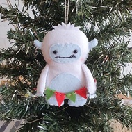Yeti Ornament, Gentle Smile Yeti, Felt Christmas Ornament, Bigfoot, Snow Monster