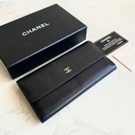 中古包 Chanel 黑色魚子醬皮革長夾 皮夾 錢包 二手包 手拿包