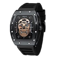 MF MINI FOCUS Men Watches Unique Tonneau Skeleton Skull Watch (Waterproof/Super Luminous/Calendar) Silicon Band Fashion Cool Watch for Men…並行輸入