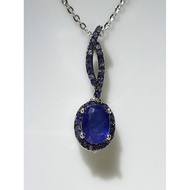 #A427 100% Natural Blue Sapphire & Tanzanite Pendant Plated 14K Black Gold H23.8m (Free Necklace Cha