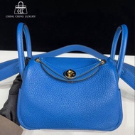 Hermes🌈Mini Lindy一代 💙希臘藍色金扣💙98.5新🌟TC皮🌟