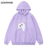 Harajuku Hoodie Streetwear Hip Hop Embroidery Cartoon Cat Star Sweatshirt Y2K Men Fashion 2023 Casual Loose Hooded Pullovers