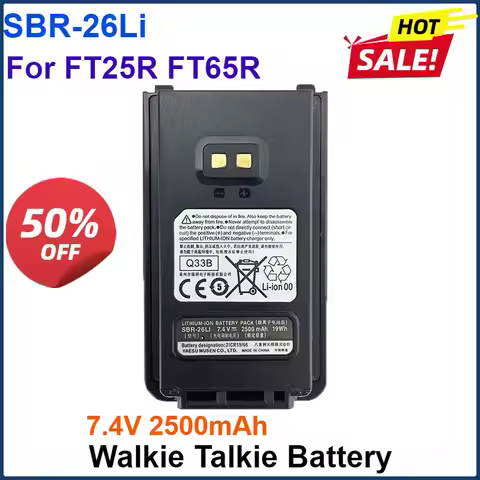 2PCS 7.4V 2500mAh SBR-26Li Yaesu FT-25R FT-65R Walkie Talkie Replacement Battery for FT25R FT65R Two