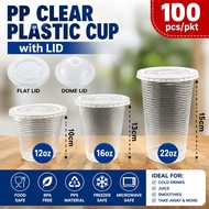 EC 12oz/16oz/22oz PP Clear Cup with Lid - (100sets) / Cawan Plastik & Penutup Cawan / Drinking Cup /