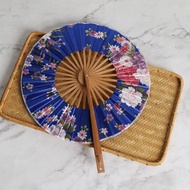 Japanese Chinese Folding Hand Fan Round Hand Fan Souvenir Fan - Blue