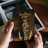 Burns wood with the word. notebook handmade notebook diary handmade wood 筆記本