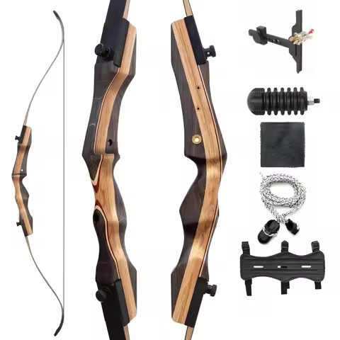62" Wooden Takedown Recurve Bow Set 25-50 Lbs Right Hand Archery Hunting Bow for Adult Beginners Out