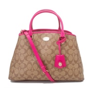 กระเป๋าถือ Coach แท้ Coated canvas ลาย Signature ทรงถังยอดนิยม ใบใหญ่ สีสวยมาก Coach 34608 Signature Margot Carryall Shoulder Bag