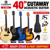 CAESAR (X-400C) 40 Inch Acoustic Guitar Cutaway Body + Accessories Set Bag Gitar Akustik Murah 吉他 配件