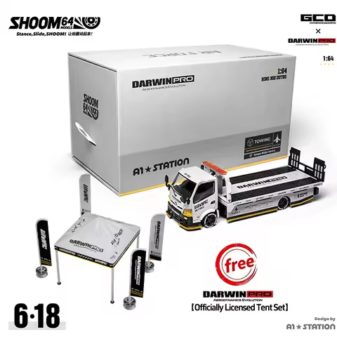 GCD 1/64 Alloy Model Trailer Darwin PRO HINO 300 Flatbed + Tent Gift, Battle Gray A1-STATION Limited