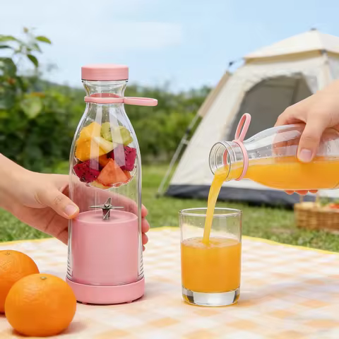 420ml Electric Juicer Mini Wine Bottle Blender Fruit Mixers 6 Blades Charging Juicer Cup Small House