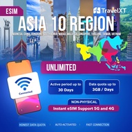 TravelXT Asia eSIM – 10 Countries Daily Data 3–7 Days | Fast 4G/5G Internet Roaming | Travel eSIM As