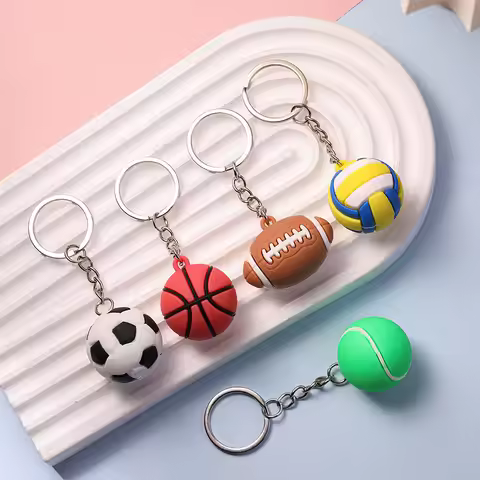Football Basketball Volleyball Key Chain Tennis Rugby Keyring Volleyball Necklace Stainless Steel Pe