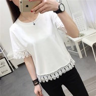 2017 new summer Korean version of Lace lace women s short sleeve T-shirt female casual t large spot