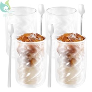 4 Pcs 320ml Double Walled Glass Coffee Mugs Clear Latte Macchiato Glasses with Spoons for Milk SHOPQ