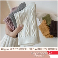 [SG SELLER] Womens Vintage Wool Socks Winter Warm Soft Thick Cozy Knit Solid Color Socks